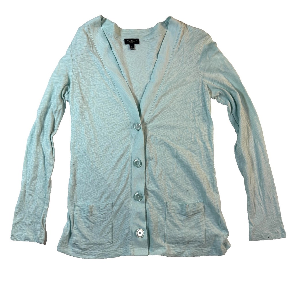Talbots Cardigan Womens Petite SM Blue Lightweight Button Pastel Resortwear